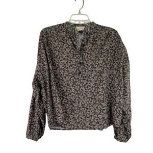 Universal Thread Black Brown Bohemian Quarter Button Down Blouse Women's XS